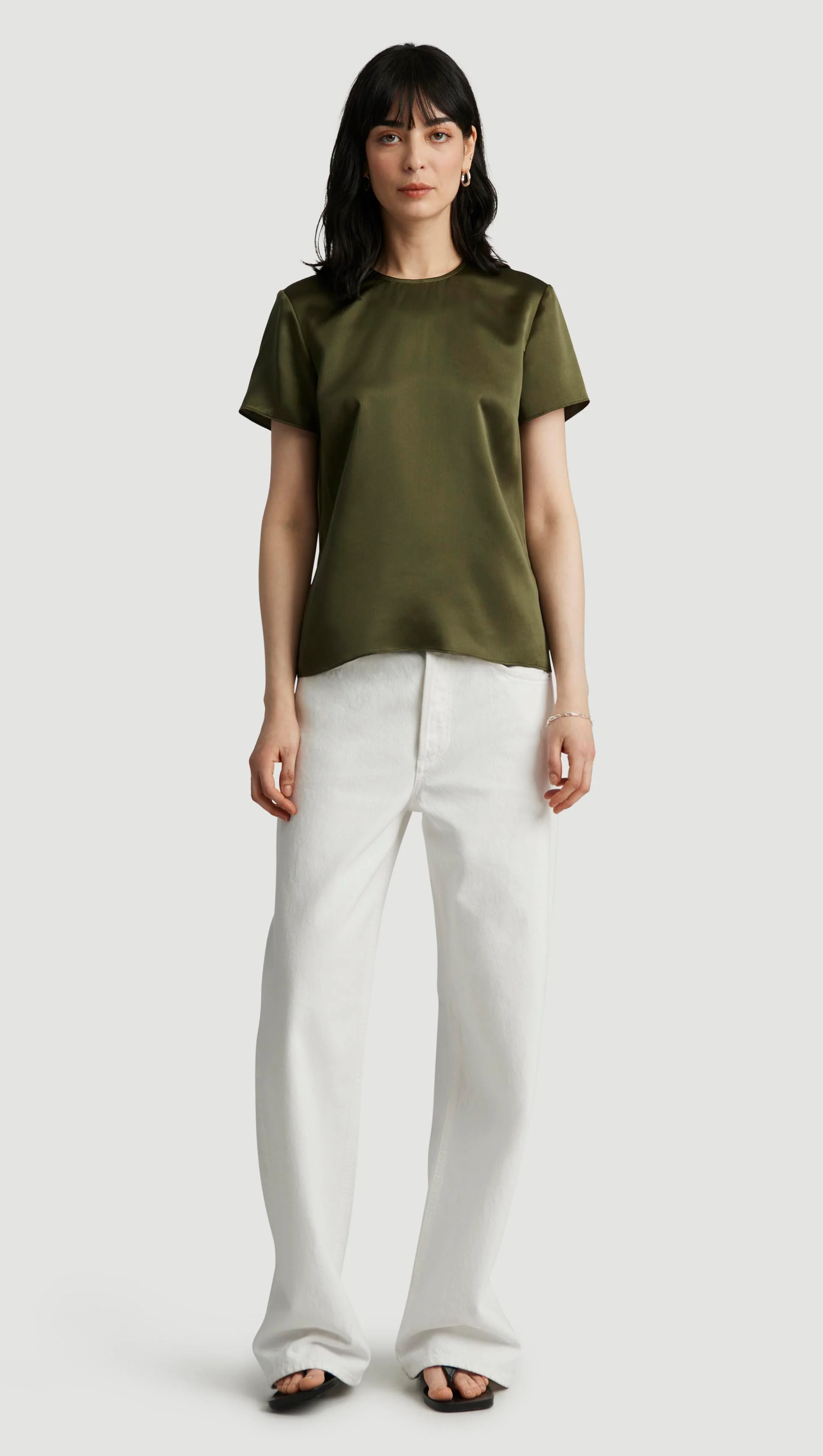 Woven Top in Silk Charmeuse | Pine Needle - Image 3