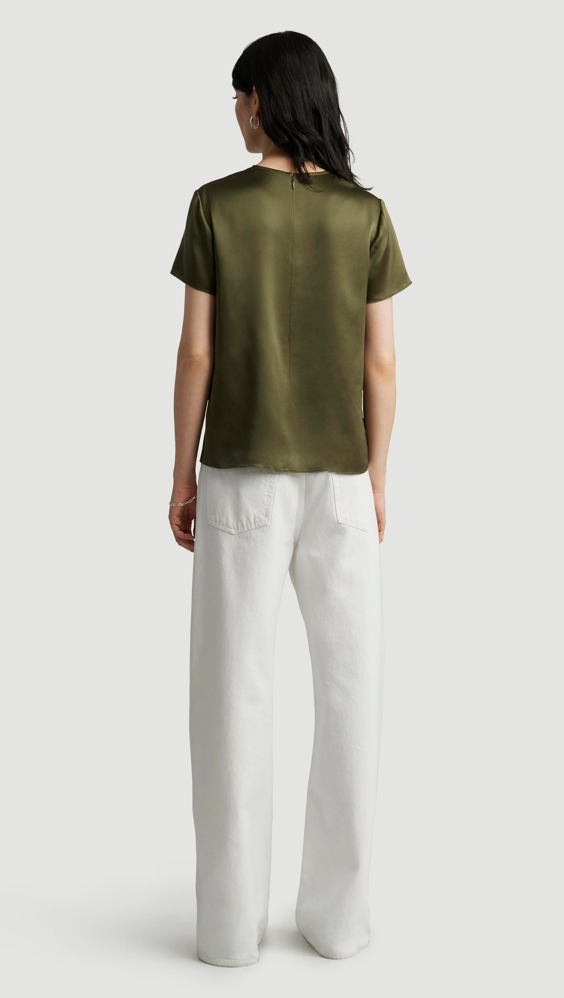 Woven Top in Silk Charmeuse | Pine Needle - Image 4