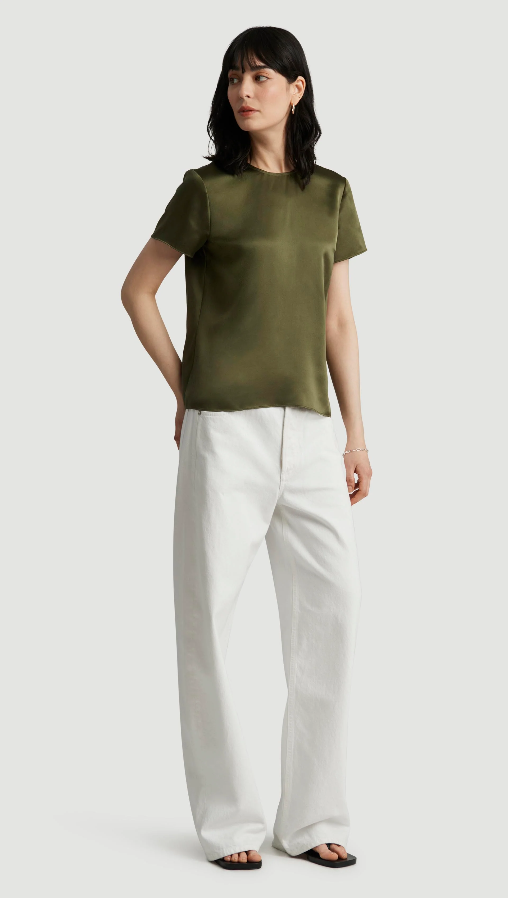 Woven Top in Silk Charmeuse | Pine Needle - Image 5