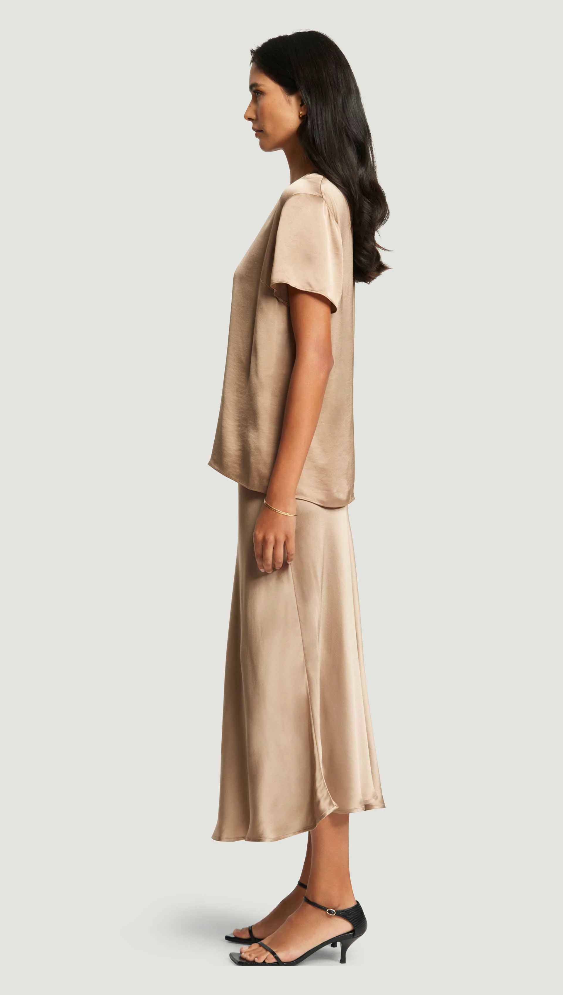 Woven Top in Viscose Satin | Taupe - Image 5